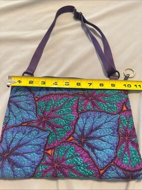 Purple Leaf-Print Crossbody Bag with Adjustable Strap